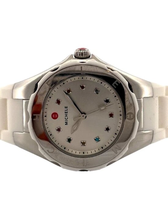 Michele Tahitian Jelly Bean Watch White Steel Silicone Box & Card MW12P000001 main image 6